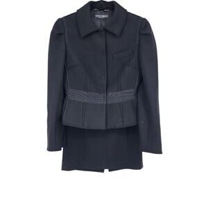 Vintage Dolce & Gabbana Black Wool Blend Blazer & Skirt Suit Set Womens Size 42